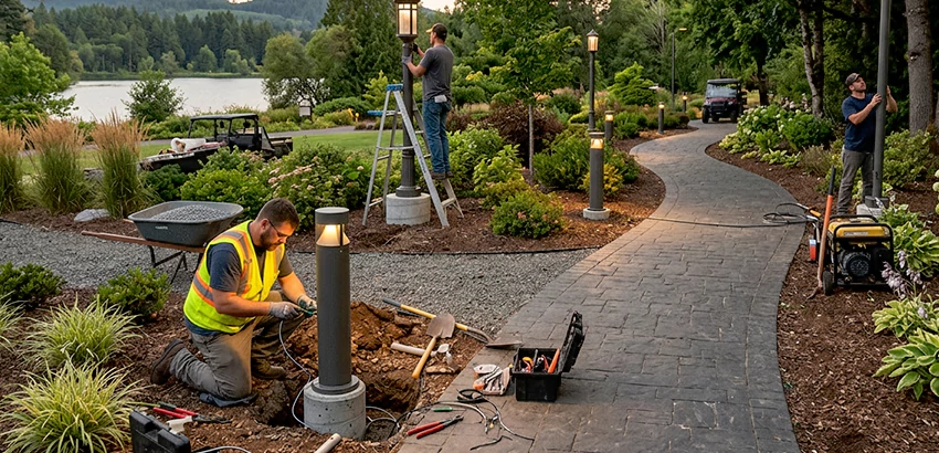 Landscape Post, Pole, and Bollard Lighting Installation in Toney